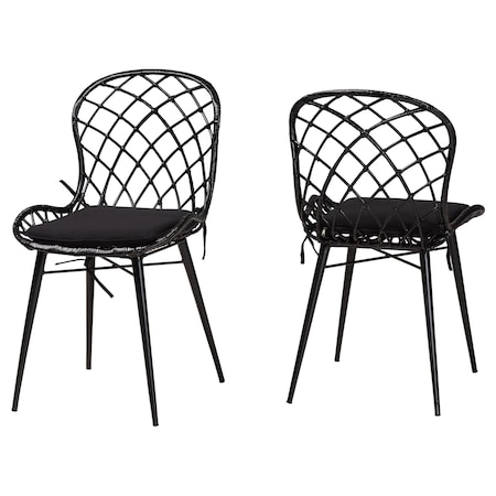 Baxton Studio Sabelle Modern Bohemian Black Finished Rattan and Metal 2-Piece Dining Chair Set, PR 231-2PC-12820-ZORO